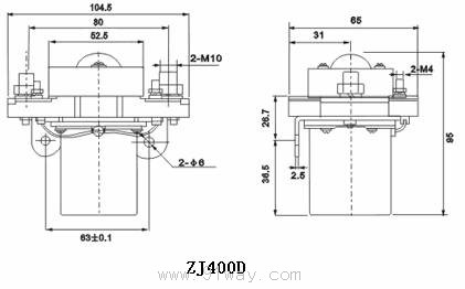 ZJ400D型直流接触器安装尺寸