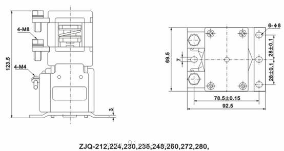 ZJQ200P系列直流接触器安装尺寸