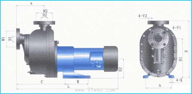 ZCQF型氟塑料自吸磁力泵结构图及外形尺寸
