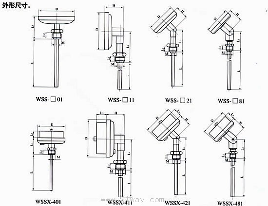 WSSX-3/4/5系列双金属电接点温度计安装尺寸