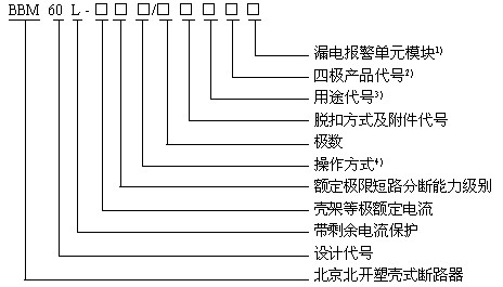 BBM60L系列带剩余电流保护塑壳式断路器型号说明