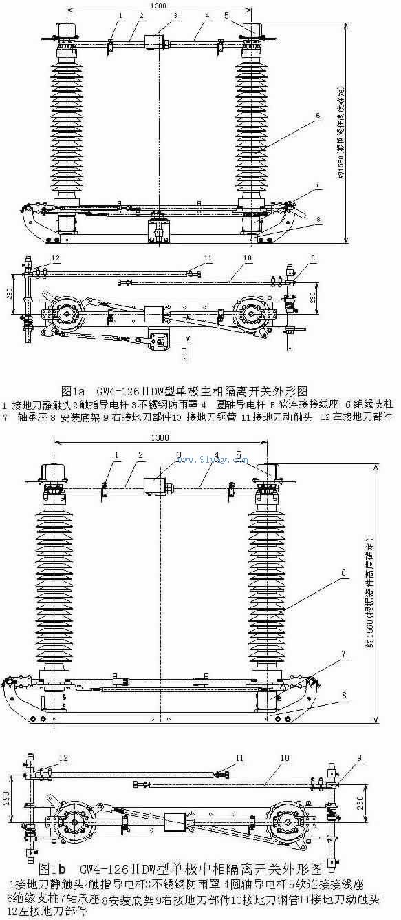 GW4-126GW(D)户外高压隔离开关安装尺寸图