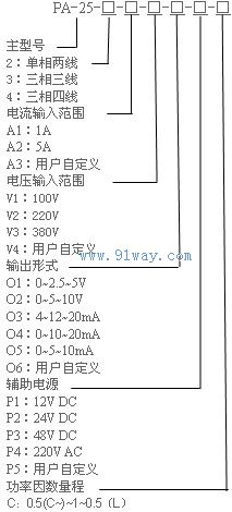 PA-25功率因数变送器型号说明