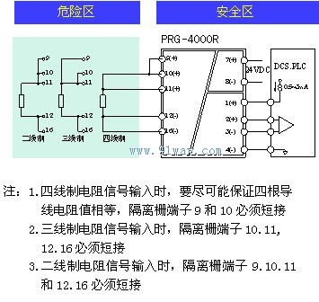 PRG-4000-R热电阻输入/热电阻输出隔离式安全栅接线图