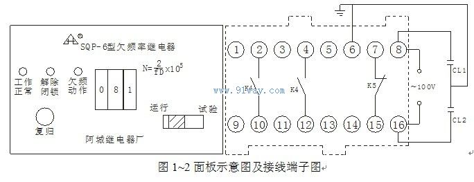 SQP-6型欠频率继电器接线图