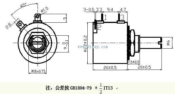PD2210线绕电位器外形尺寸