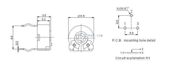 PT065微调电位器外形尺寸