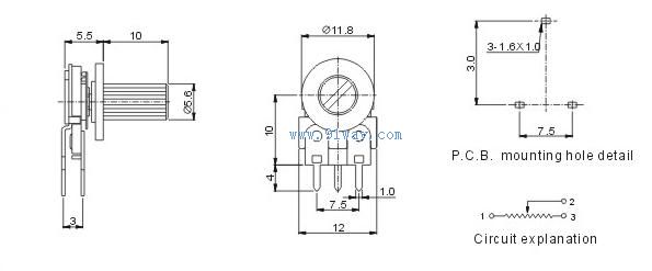 SR103-1AL普通微调电位器外形尺寸