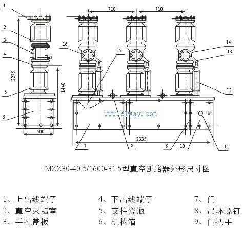 MZZ30-40.5/1600-31.5户外高压真空断路器外形尺寸