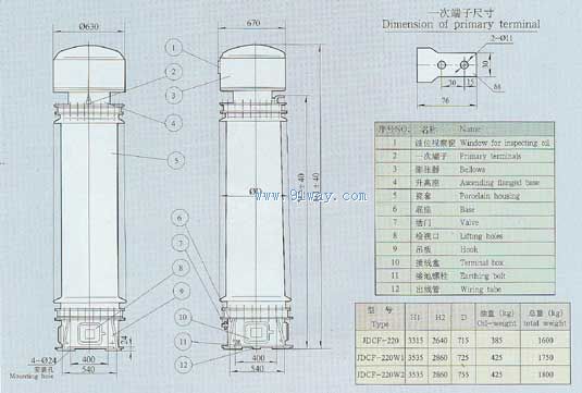 JDCF-220(W2)型高压电压互感器安装尺寸
