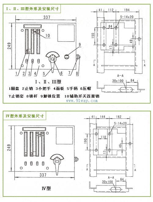 JSXGN-12G系列机械闭锁外形及安装尺寸