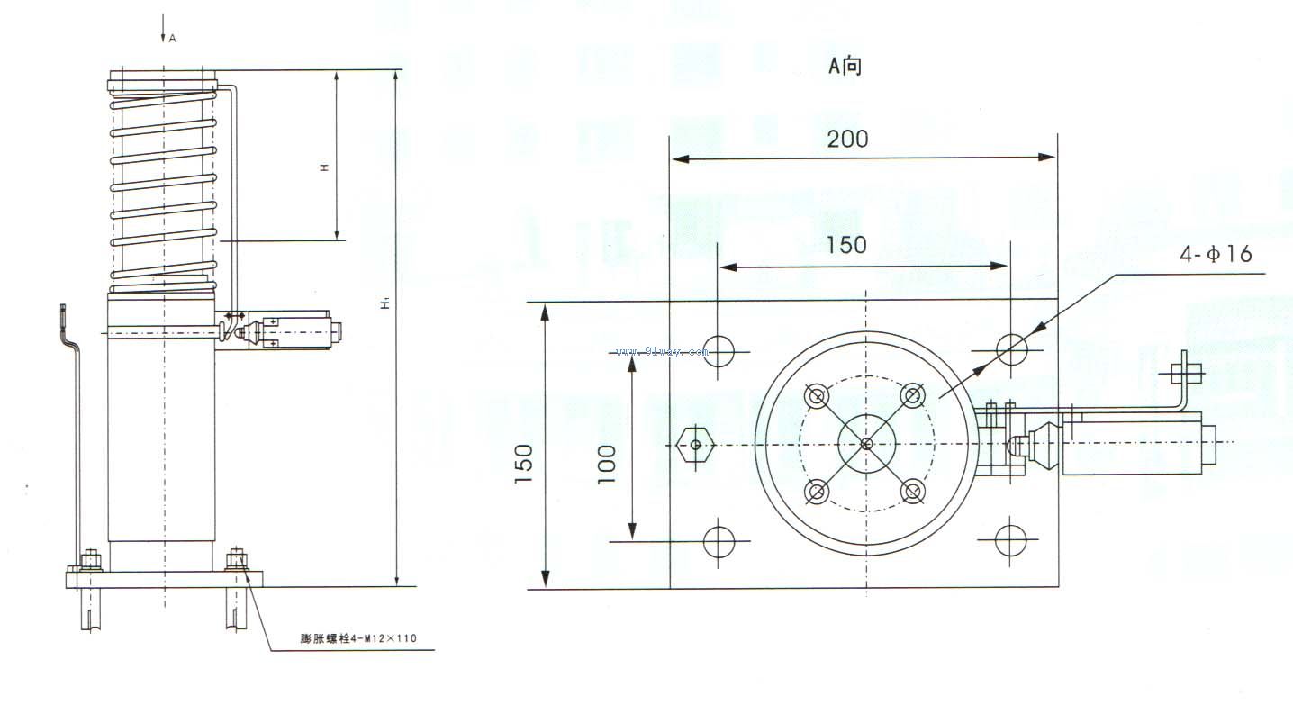 HYT型電梯油壓緩沖器技術參數及安裝尺寸