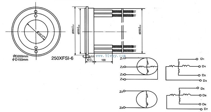 250XF1-6型双通道旋变发送机安装尺寸及接线图