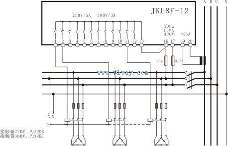 JKL8F-12系列智能无功功率自动补偿控制器接线图