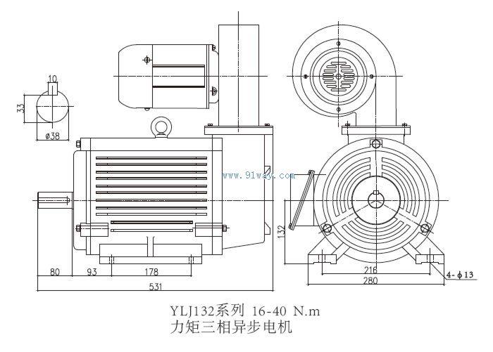YLJ132型力矩三相异步电动机安装尺寸