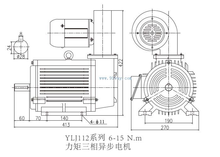 YLJ112型力矩三相异步电动机安装尺寸