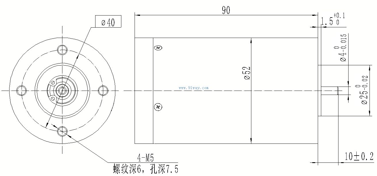 52ZW01型直流无刷电机安装尺寸