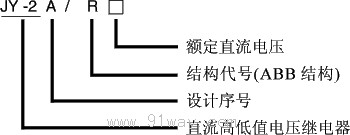 JY-2A/R型直流高低值电压继电器型号说明