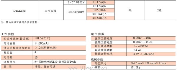 DTSD858型三相电子式多功能电能表技术参数