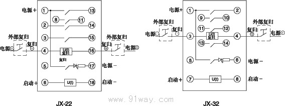 JX-22、JX-32型信号继电器接线图
