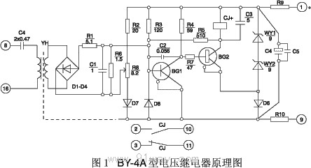 BY-4A型电压继电器电原理图