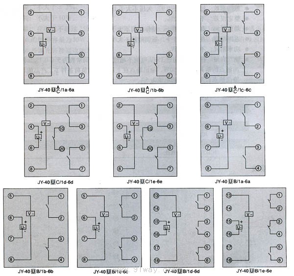 JY-40系列电压继电器接点图