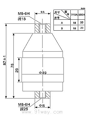 ZKTJ-315、500/1140型陶瓷真空开关管外形尺寸