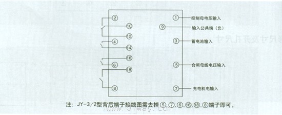 JY-3/1~2型电压监测继电器接线图