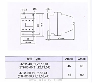 JZC1系列接触式继电器外形尺寸