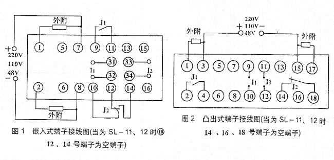 SL-11,SL-12系列静态过流继电器接点图