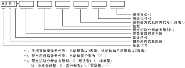 HSM1系列塑料外壳式断路器型号说明