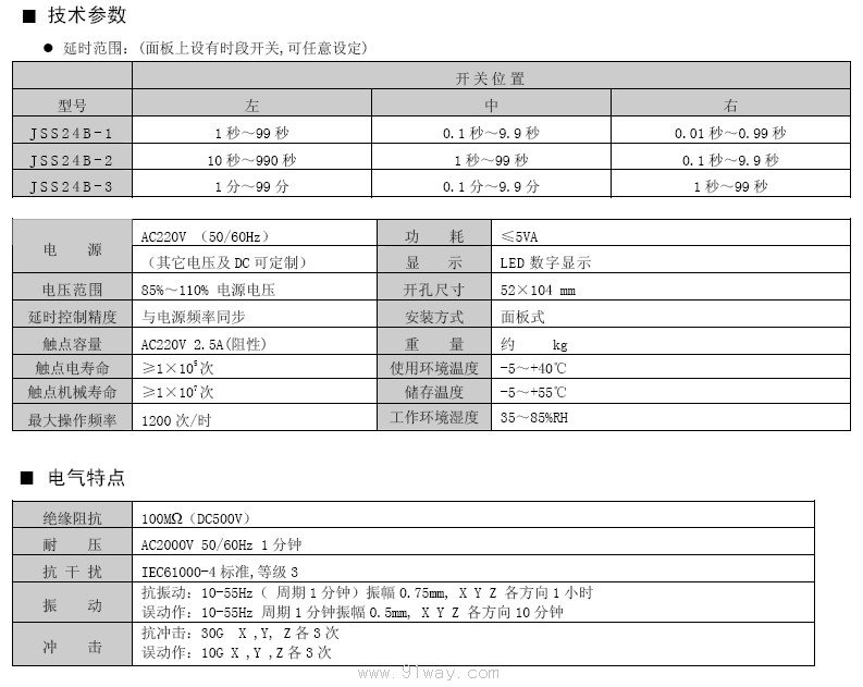 JSS24系列智能型时间继电器技术参数