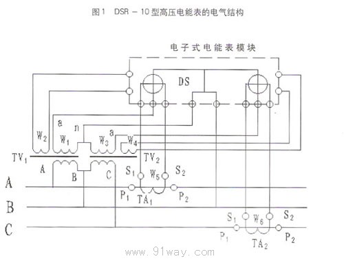 DSR-10型高压电能表接线图