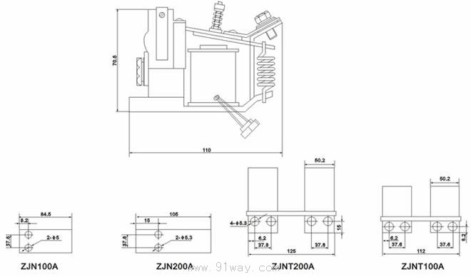 ZJN-200A型直流电磁接触器安装尺寸