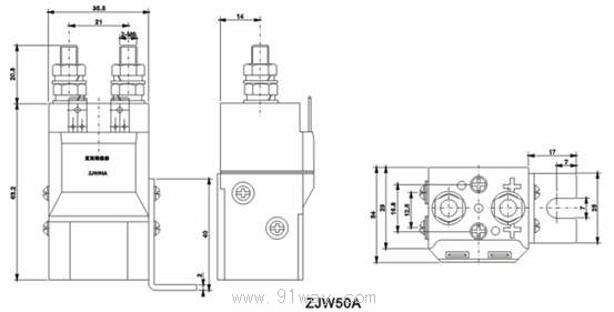 ZJW50A直流接触器安装尺寸